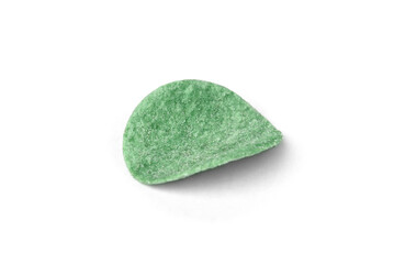 Green potato chips with green onion isolated on white background.