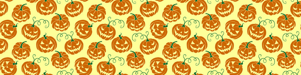 Vector Seamless pattern with pumpkins, Jack o Lantern. Halloween backgrounds and textures in flat style, isolated