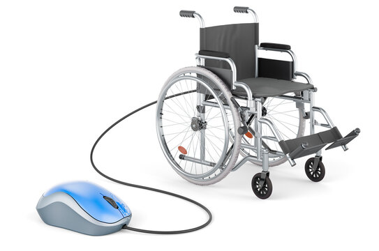 Manual wheelchair with computer mouse. 3D rendering