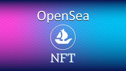 OpenSea internet platform NFT token market and auction. New trend in collectibles sales. Banner for news and media. Vector illustration. - obrazy, fototapety, plakaty