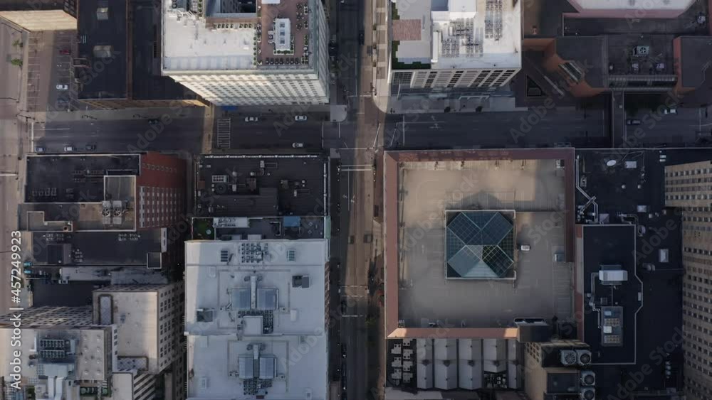 Canvas Prints Aerial overhead view of Cincinnati Downtown streets with urban grid and building rooftops