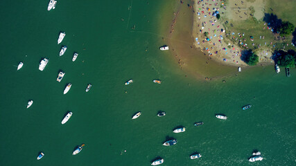 Drone view of a remote island river beach.