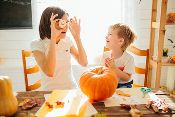 Family has fun in Halloween time Happy Halloween concept