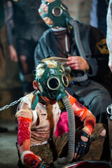 Mutant in gas mask and bucket of blood. Last to embroider after the nuclear apocalypse