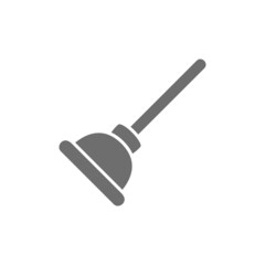 Toilet plunger, cleaning tool, housework supplies grey icon.