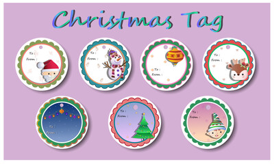 Set of Christmas tags template with beautiful Christmas elements.