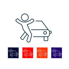 Car Ownership Thin Line Icon stock illustration.  The icon is associated with a person jumping up and down while viewing a new car they want to purchase. New Car Purchase Icon.