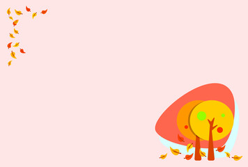 Template vector of autumn cartoon season, orange and yellow tree, falling leaves, light-orange color space for copy and design.