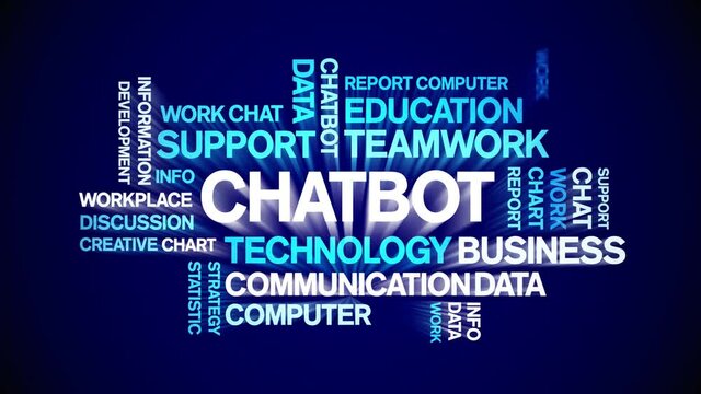 Chatbot Animated tag word cloud;text design animation kinetic typography seamless loop.