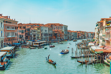 Venice, Italy - May 25, 2019: view of venice city grand canal with boats