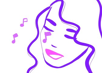 girl face with Music note singing