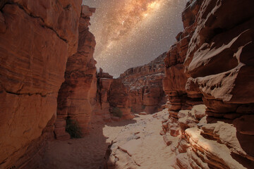 Canyon in Egypt under the starry sky