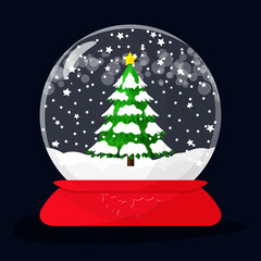 christmas tree in the snow globe. vector illustration flat.