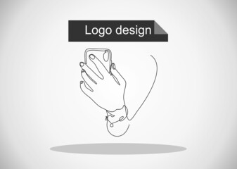 Continuous one line drawing In his hand phone smartphone