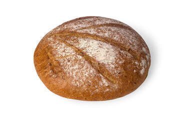 Round loaf of buckwheat bread isolated on white background