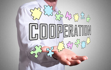 Cooperation concept above a human hand