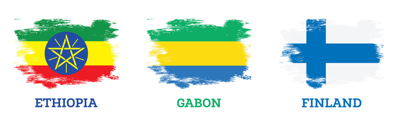 Gabon, Finland and Ethiopia Flag Set.