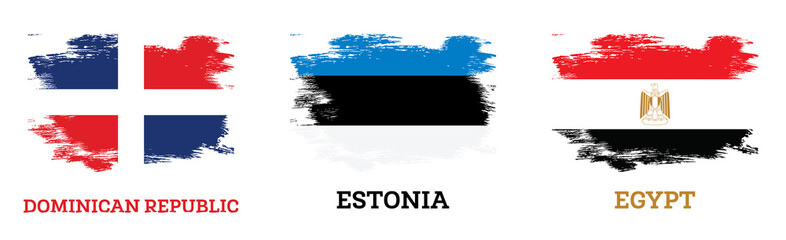Egypt, Dominican Republic and Estonia Flag Set.