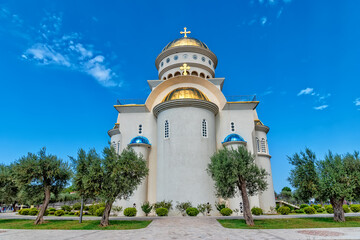 Bar, Montenegro - July 04, 2021: Cathedral of St Jovan Vladimir's Temple in Bar, Montenegro. The temple is the largest cathedral in Montenegro.