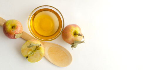 Vegetarian fruit composition.Healthy Objects of apple cider vinegar.
