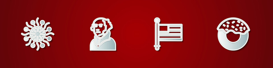 Set Firework, George Washington, American flag and Donut icon. Vector