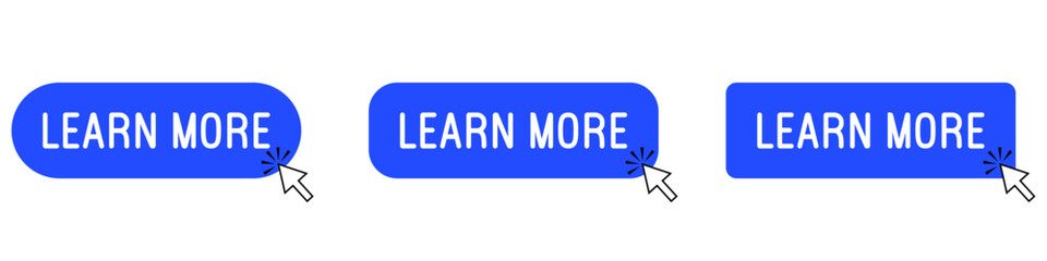 Set of  "Learn more" blue buttons with mouse arrow