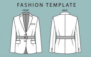 blazer front and back view. office wear outfit. fashion flat sketch template