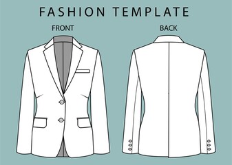 blazer front and back view. office wear outfit. fashion flat sketch template