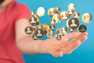 network holding in hand 3d connection data