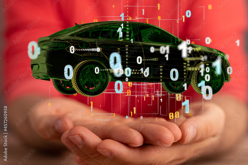 Aufkleber Autonomous car with HUD graphic of Navigation system driving