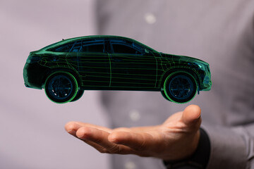 Autonomous car with HUD graphic of Navigation system driving