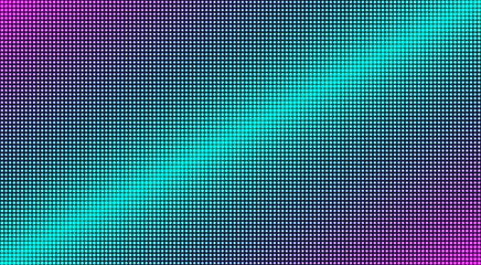 Led screen. Pixel textured TV background. Lcd monitor. Digital display with dots. Pink purple blue television videowall. Electronic diode effect. Projector grid template. Vector illustration.