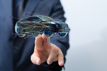 Autonomous car with HUD graphic of Navigation system driving