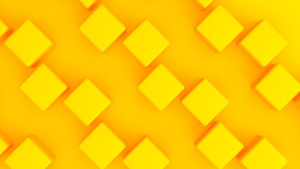 Abstract yellow background, yellow cubes diagonally arranged in yellow pastel backdrop  3d render, 3d illustration 