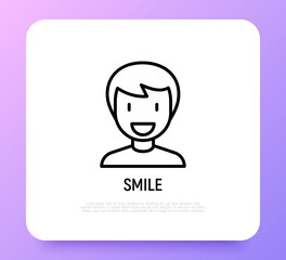 Smiling man thin line icon. Modern vector illustration.