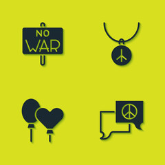 Set No war, Speech bubble chat, Balloons and Necklace with peace symbol icon. Vector