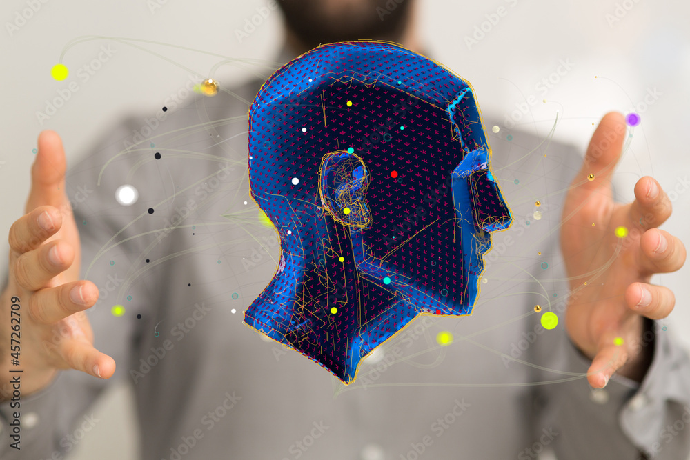 Fototapete head form lines, triangles and particle style