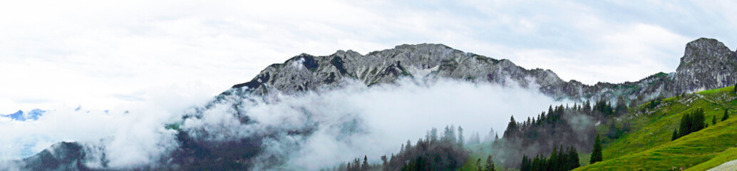 Fototapeta premium View of the panorama landscape from the Breitenberg near Pfronten. Nature in the Allgäu, Bavaria.