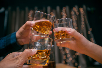 Celebrate whiskey on a friendly party in  restaurant