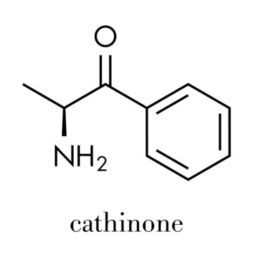 Cathinone khat stimulant molecule. Present in Catha edulis (khat). Skeletal formula.