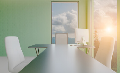 Modern meeting room. 3D rendering.. Sunset.