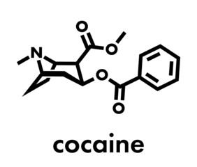 Cocaine stimulant drug molecule. Used as salt or as free base (crack, freebase). Skeletal formula.