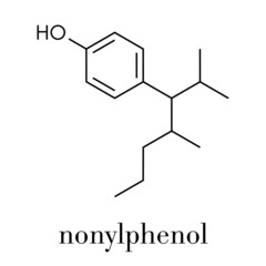 Fototapeta na wymiar Nonylphenol endocrine disruptor molecule (one isomer shown). Skeletal formula.