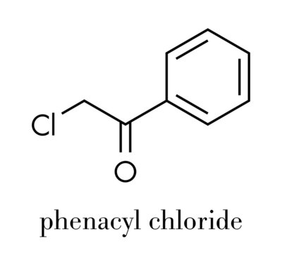 Phenacyl chloride (CN) tear gas molecule. Skeletal formula.
