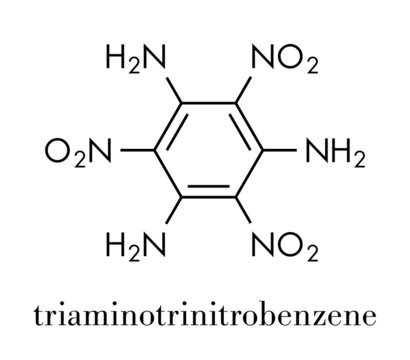 Triaminotrinitrobenzene (TATB) explosive molecule. Skeletal formula.