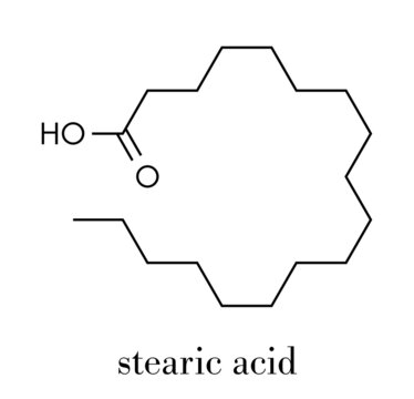 Stearic acid saturated fatty acid molecule. Also known as octadecanoic  acid; Esters and salts are known as stearates. Skeletal formula Stock  Vector Image & Art - Alamy