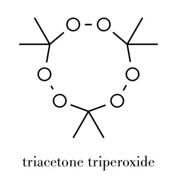 Triacetone triperoxide (TATP, acetone peroxide) explosive molecule. Skeletal formula.
