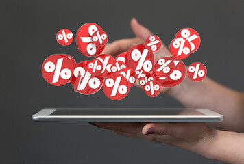 Sales icons floating in the air 3D rendering