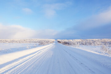 Fototapeta na wymiar road at a sunny winter day