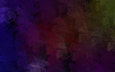 Dark Green, Red vector doodle template with flowers.